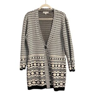 Black Rivet Oversized Long Cardigan Geometric Shapes Black and White size Large